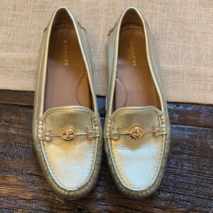 Coach Women's Metallic Gold Loafers